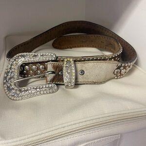 Studded Brown Leather Belt with Silver Buckle